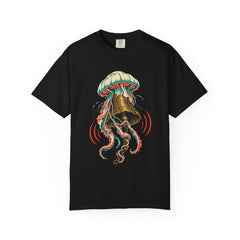 Jellyfish Bell Tee large front print on a Black Comfort Colors 1717 tee