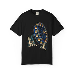 Ferris Breakaway Tee large front print on a Black Comfort Colors 1717 tee
