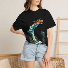 Flume Leap Tee worn Printify context view on a Black Comfort Colors 1717 tee