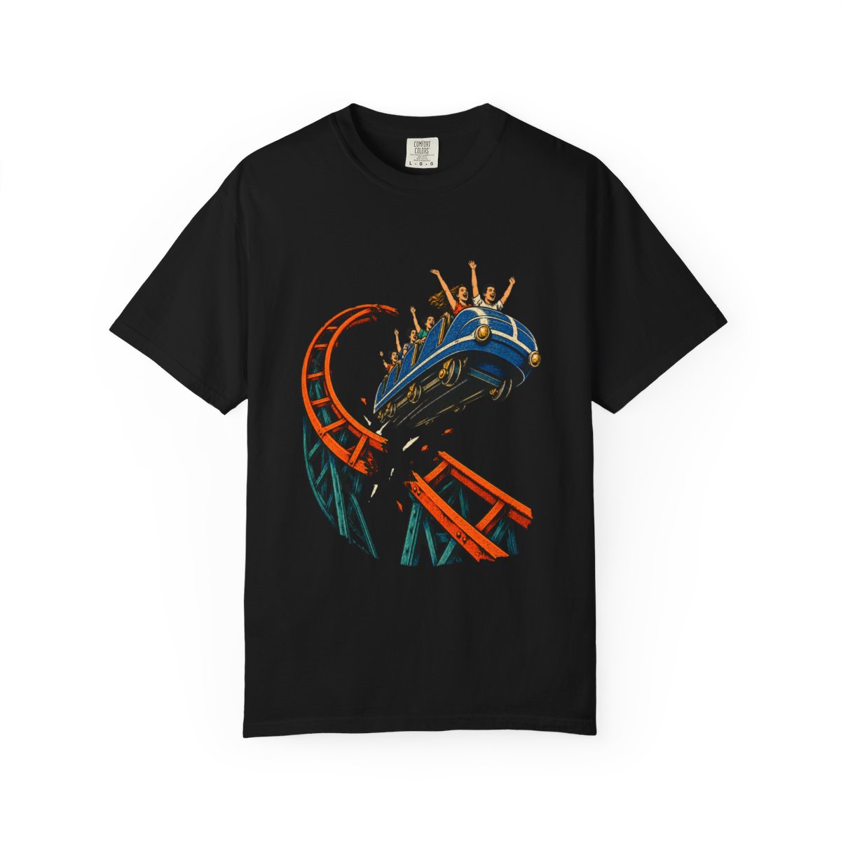 Loop Escape Tee large front print on a Black Comfort Colors 1717 tee