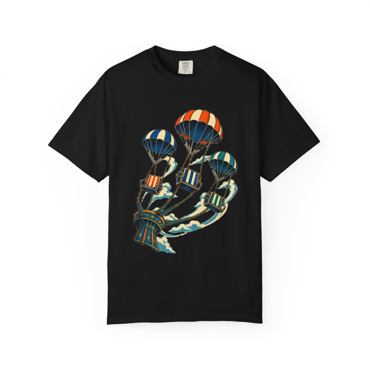 Swing Flight Tee large front print on a Black Comfort Colors 1717 tee