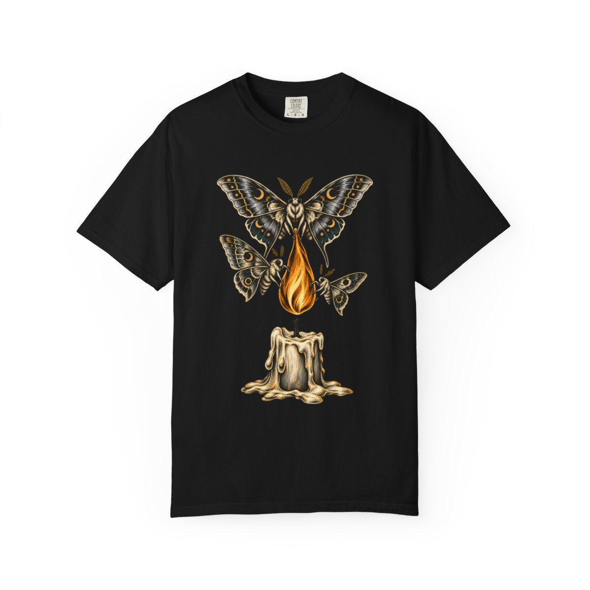 Candle Lift Tee large front print on a Black Comfort Colors 1717 tee
