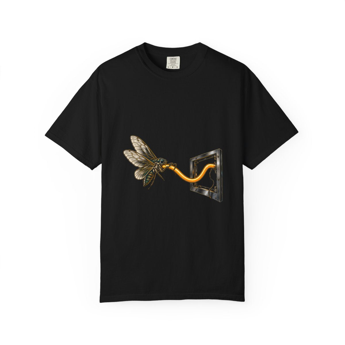 Neon Peel Tee large front print on a Black Comfort Colors 1717 tee