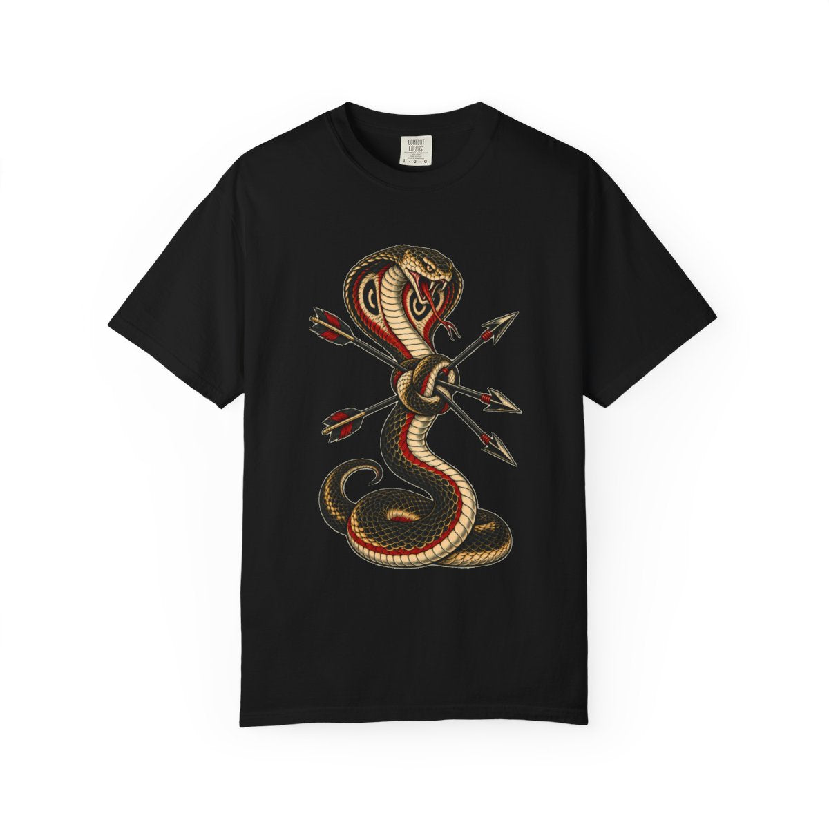 Cobra Catch Tee large front print on a Black Comfort Colors 1717 tee
