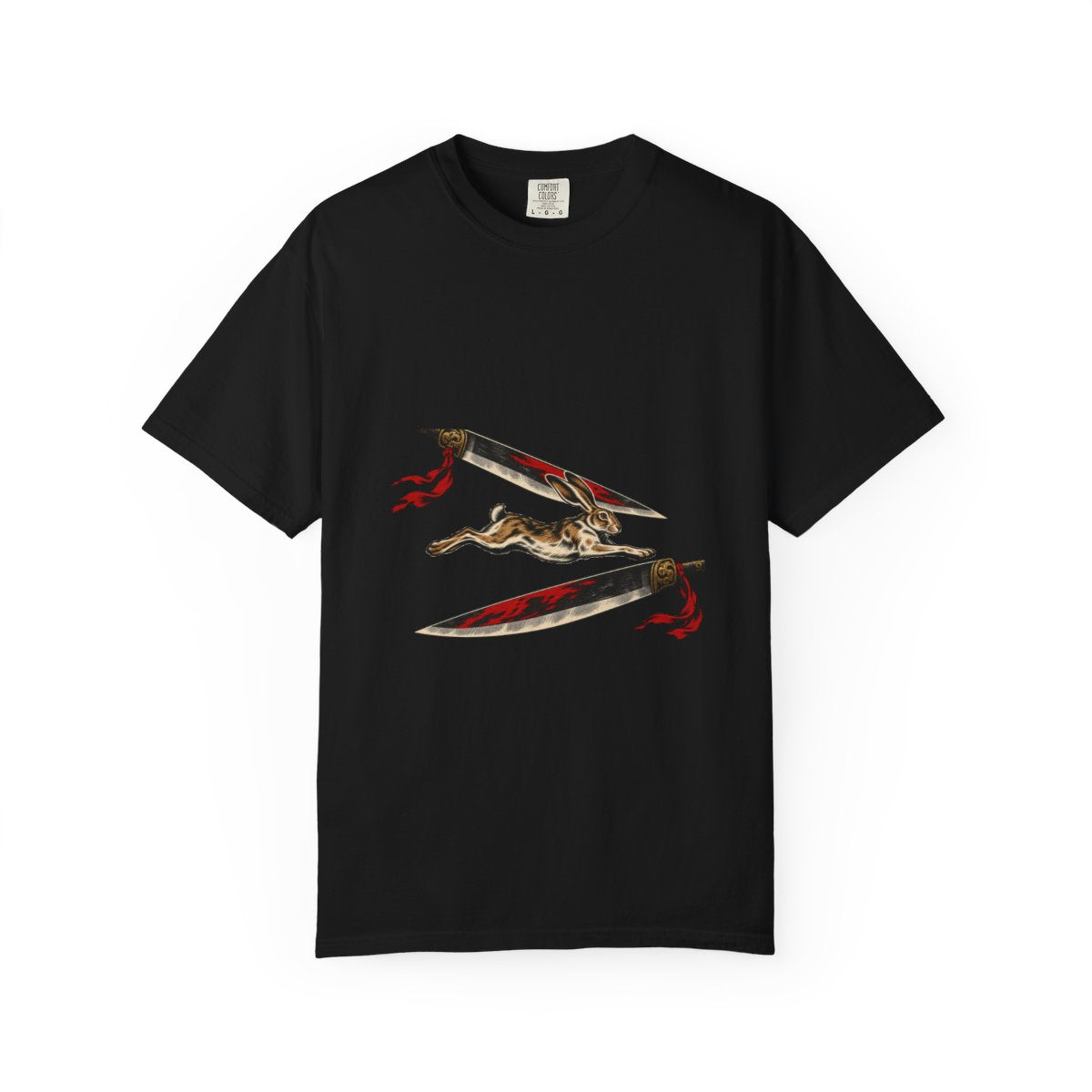 Through the Blades Tee large front print on a Black Comfort Colors 1717 tee