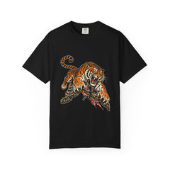 Tiger Unchained Tee large front print on a Black Comfort Colors 1717 tee