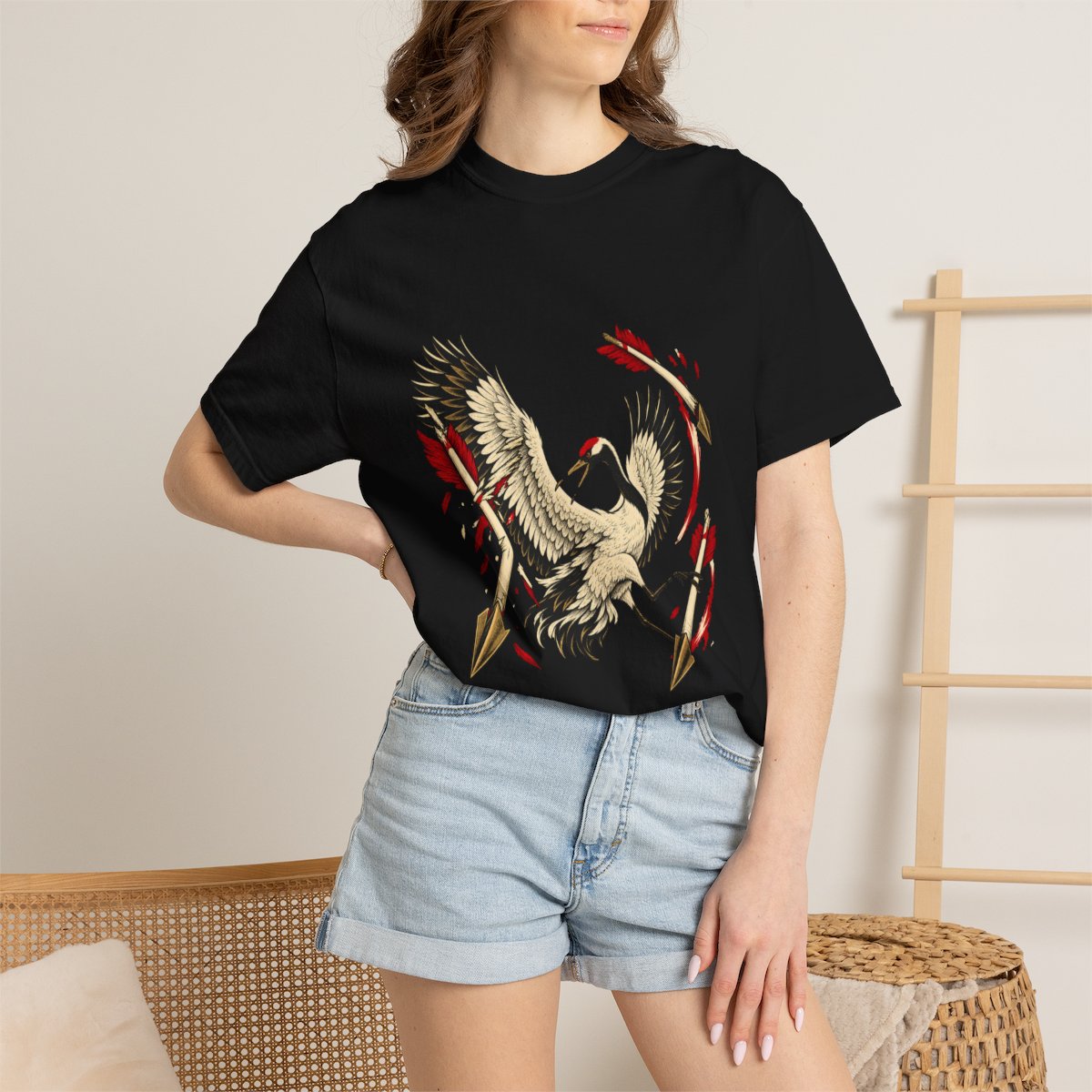 Turn the Arrows Tee worn Printify context view on a Black Comfort Colors 1717 tee