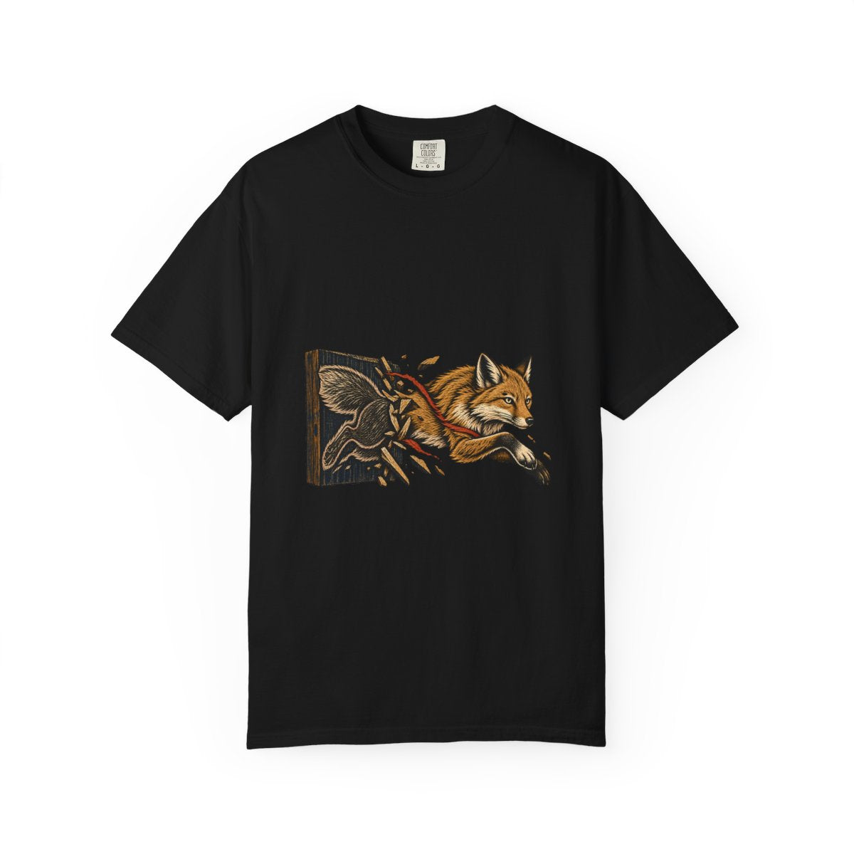 Carved Free Tee large front print on a Black Comfort Colors 1717 tee