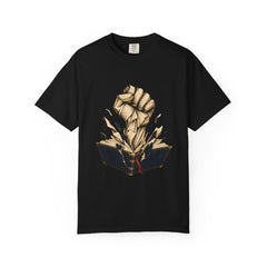 Page Break Tee large front print on a Black Comfort Colors 1717 tee