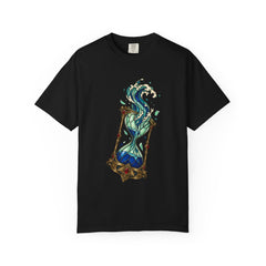 Hourglass Tide Tee large front print on a Black Comfort Colors 1717 tee