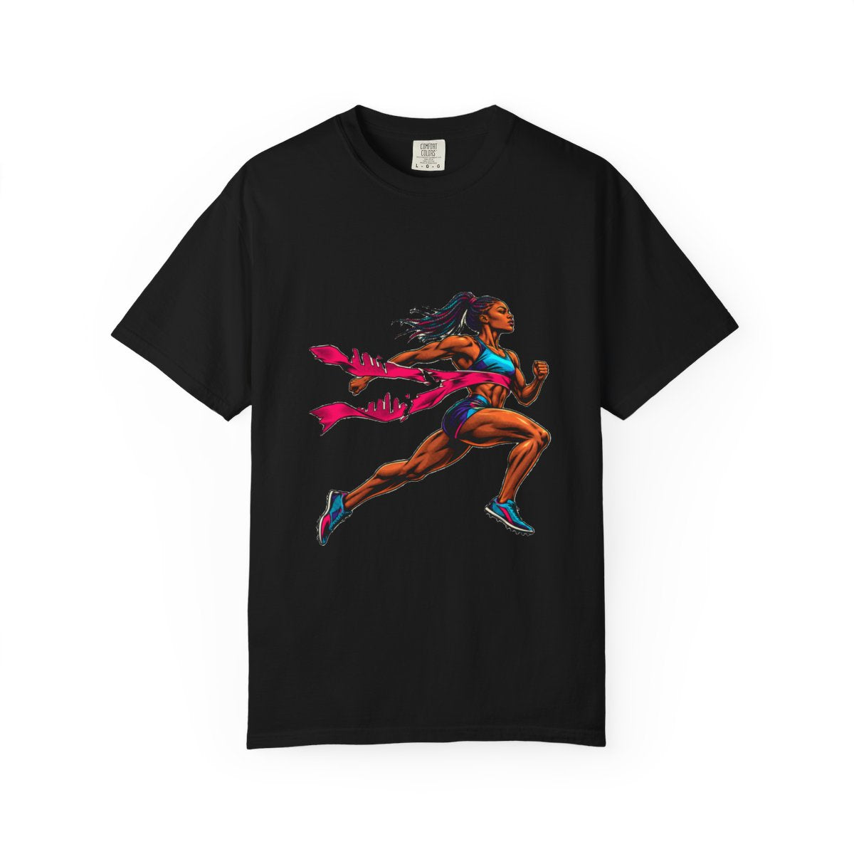 Tape Split Tee large front print on a Black Comfort Colors 1717 tee