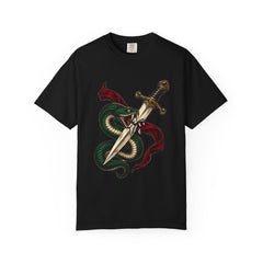 Blade Kiss Tee large front print on a Black Comfort Colors 1717 tee