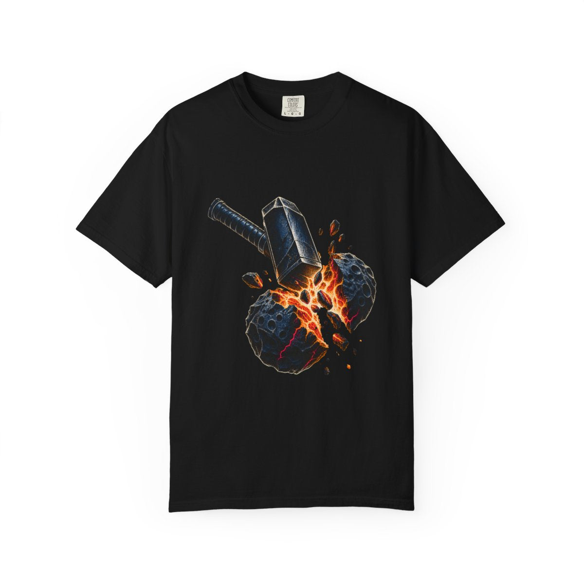 Hammerfall Tee large front print on a Black Comfort Colors 1717 tee