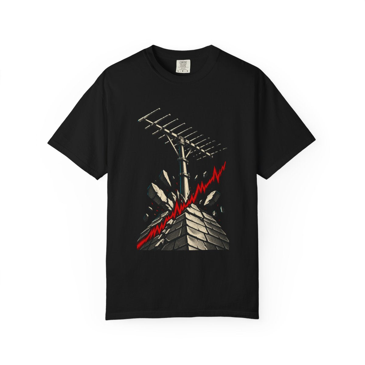 Antenna Uprising Tee large front print on a Black Comfort Colors 1717 tee
