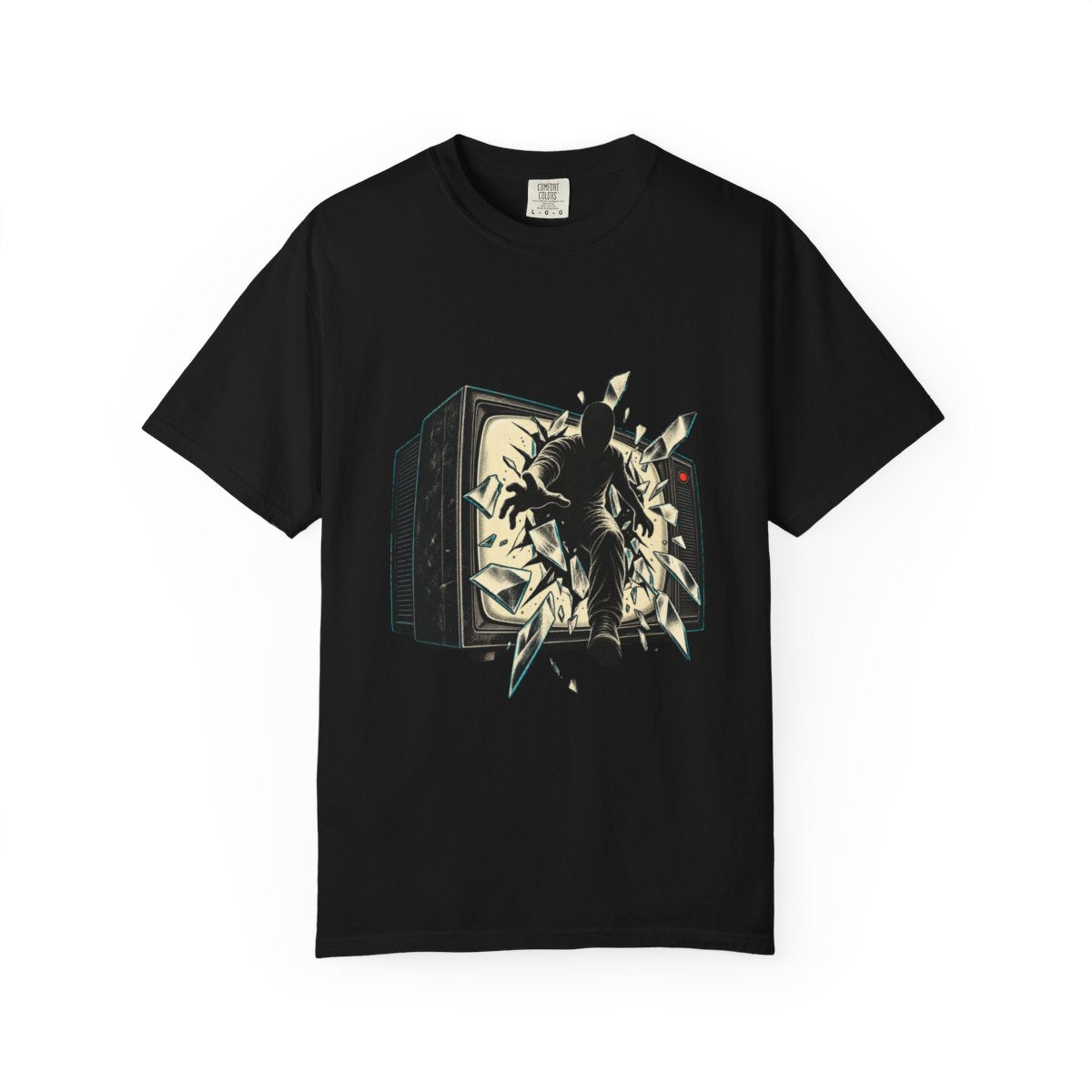 Glass Exit Tee large front print on a Black Comfort Colors 1717 tee