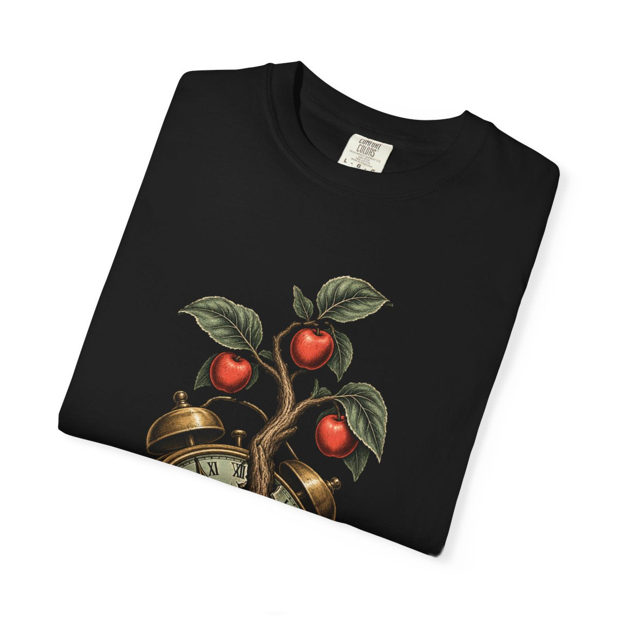 Orchard Clock Tee folded front print detail