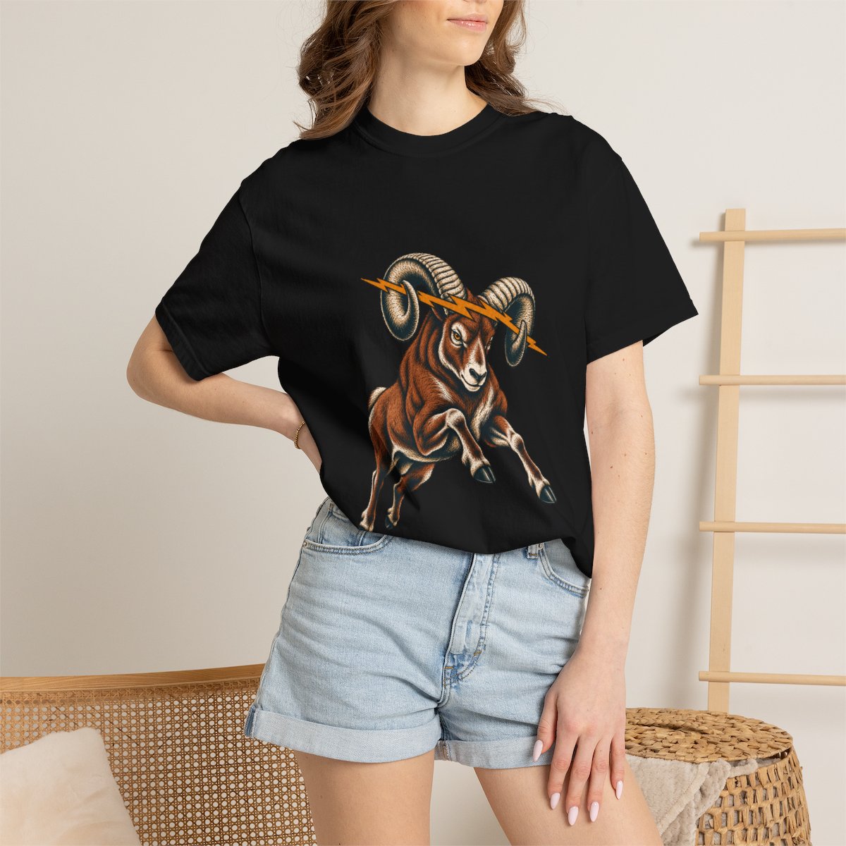 Bighorn Bolt Tee worn Printify context view on a Black Comfort Colors 1717 tee