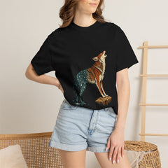 Storm Coyote Tee worn Printify context view on a Black Comfort Colors 1717 tee