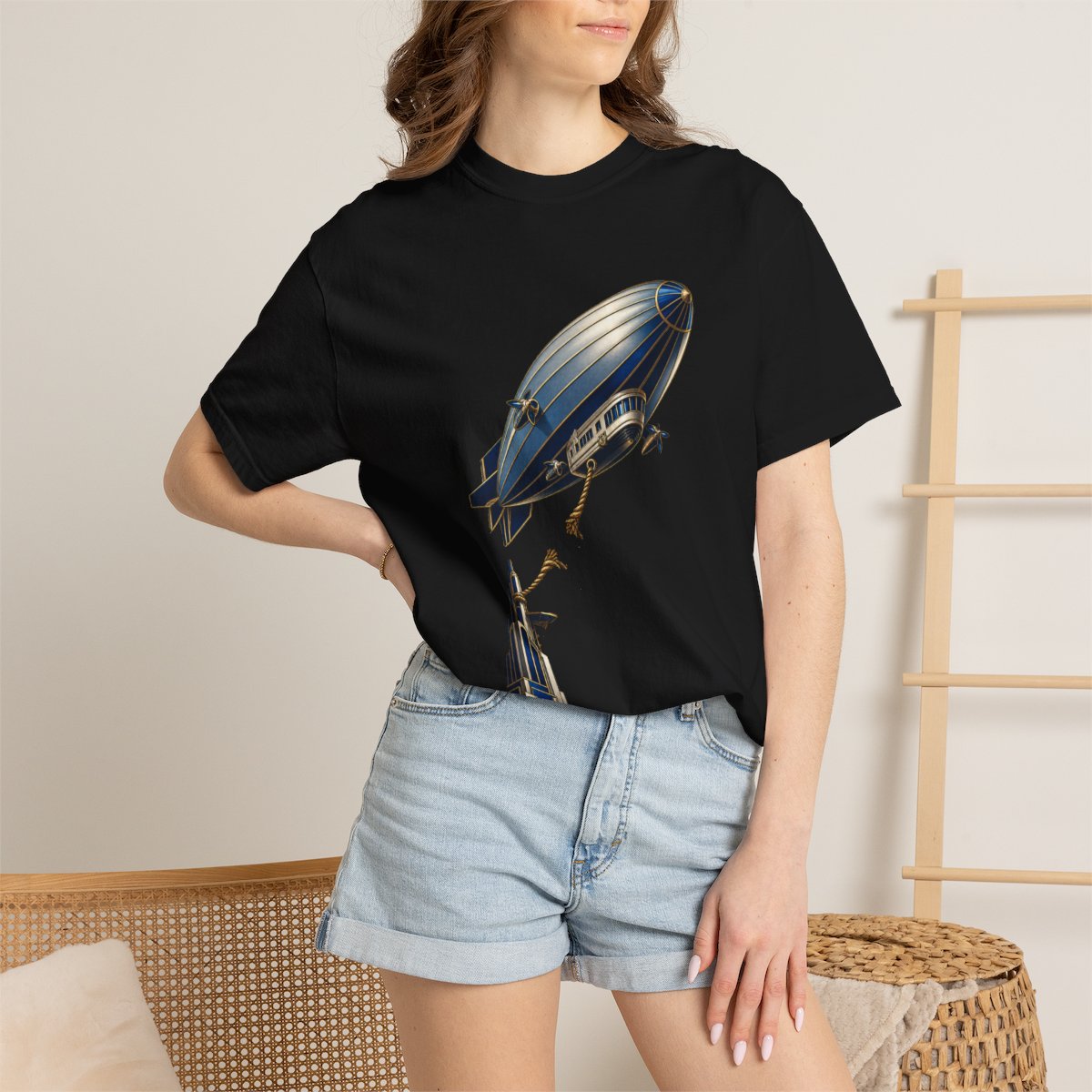 Cut the Mooring Tee worn Printify context view on a Black Comfort Colors 1717 tee