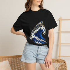 Ride the Wave Tee worn Printify context view on a Black Comfort Colors 1717 tee