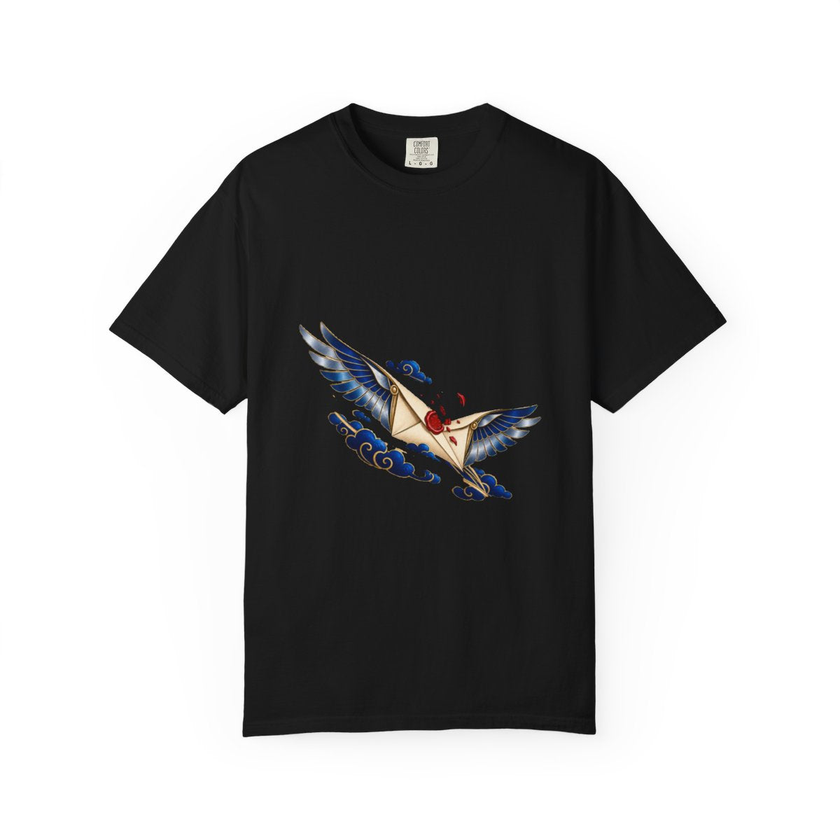 Letters Take Flight Tee large front print on a Black Comfort Colors 1717 tee