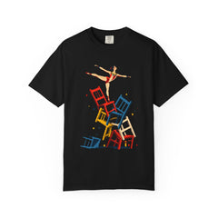Chair Tower Tee large front print on a Black Comfort Colors 1717 tee