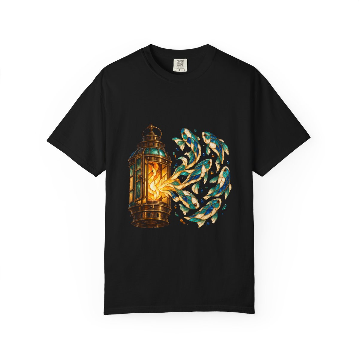 Lantern Release Tee large front print on a Black Comfort Colors 1717 tee
