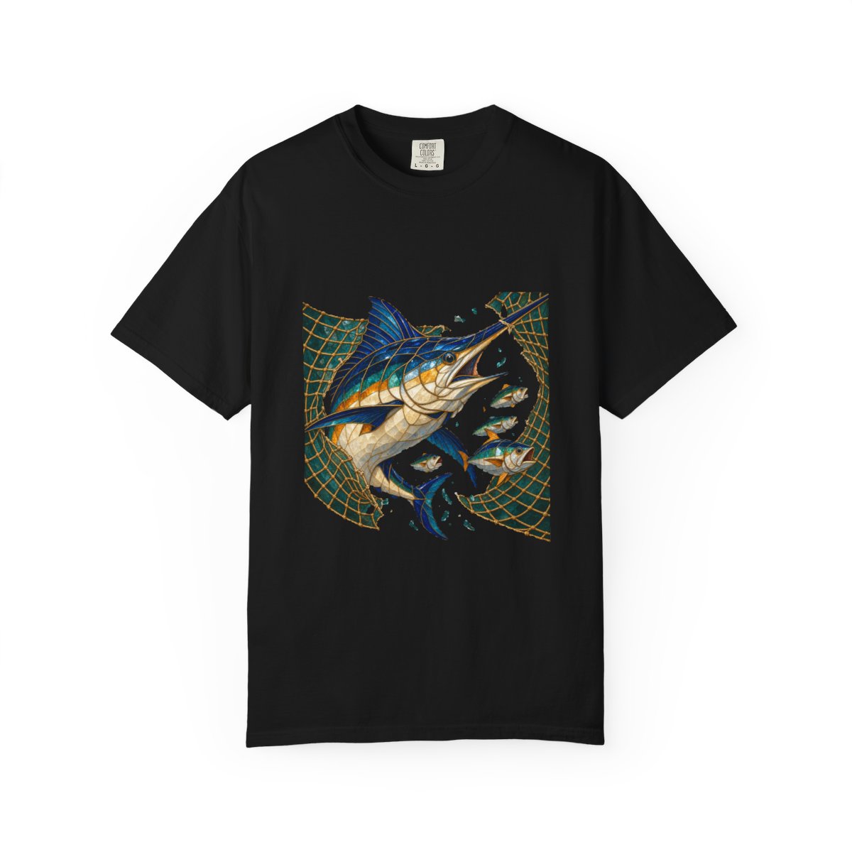 Net Cutter Tee large front print on a Black Comfort Colors 1717 tee