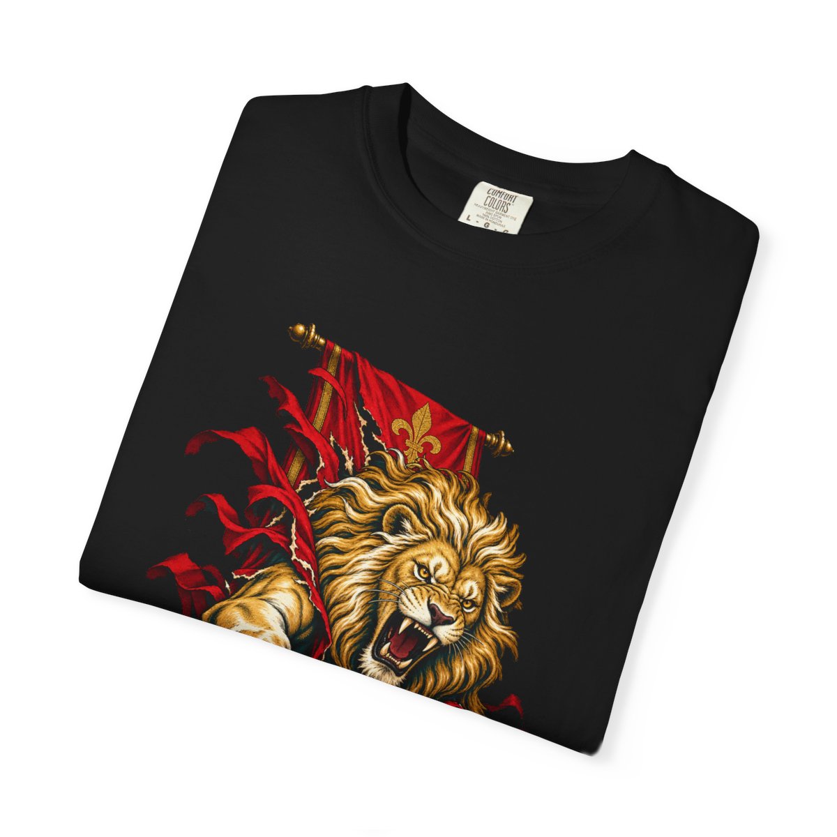 Banner Lion Tee folded front print detail