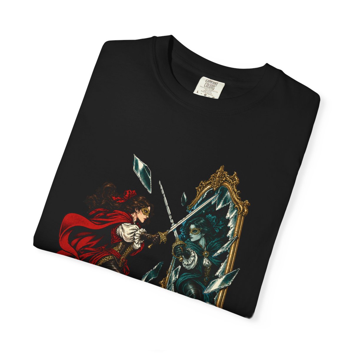 Duel in Glass Tee folded front print detail