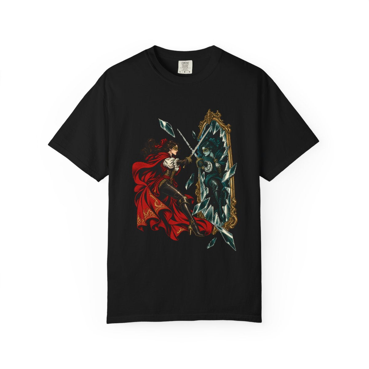 Duel in Glass Tee large front print on a Black Comfort Colors 1717 tee
