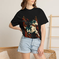 Hound Unchained Tee worn Printify context view on a Black Comfort Colors 1717 tee