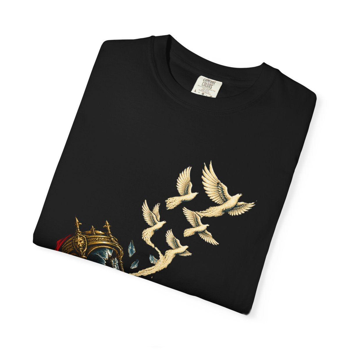 Hourglass Birds Tee folded front print detail