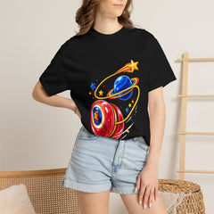Comet Yo-Yo Tee worn Printify context view on a Black Comfort Colors 1717 tee