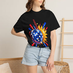 Disco Eclipse Tee worn Printify context view on a Black Comfort Colors 1717 tee