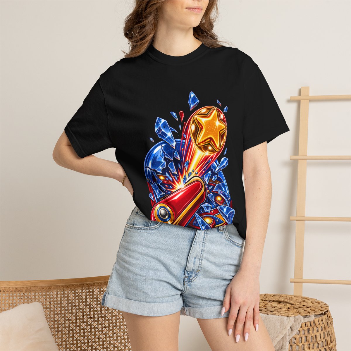 Flipper Strike Tee worn Printify context view on a Black Comfort Colors 1717 tee