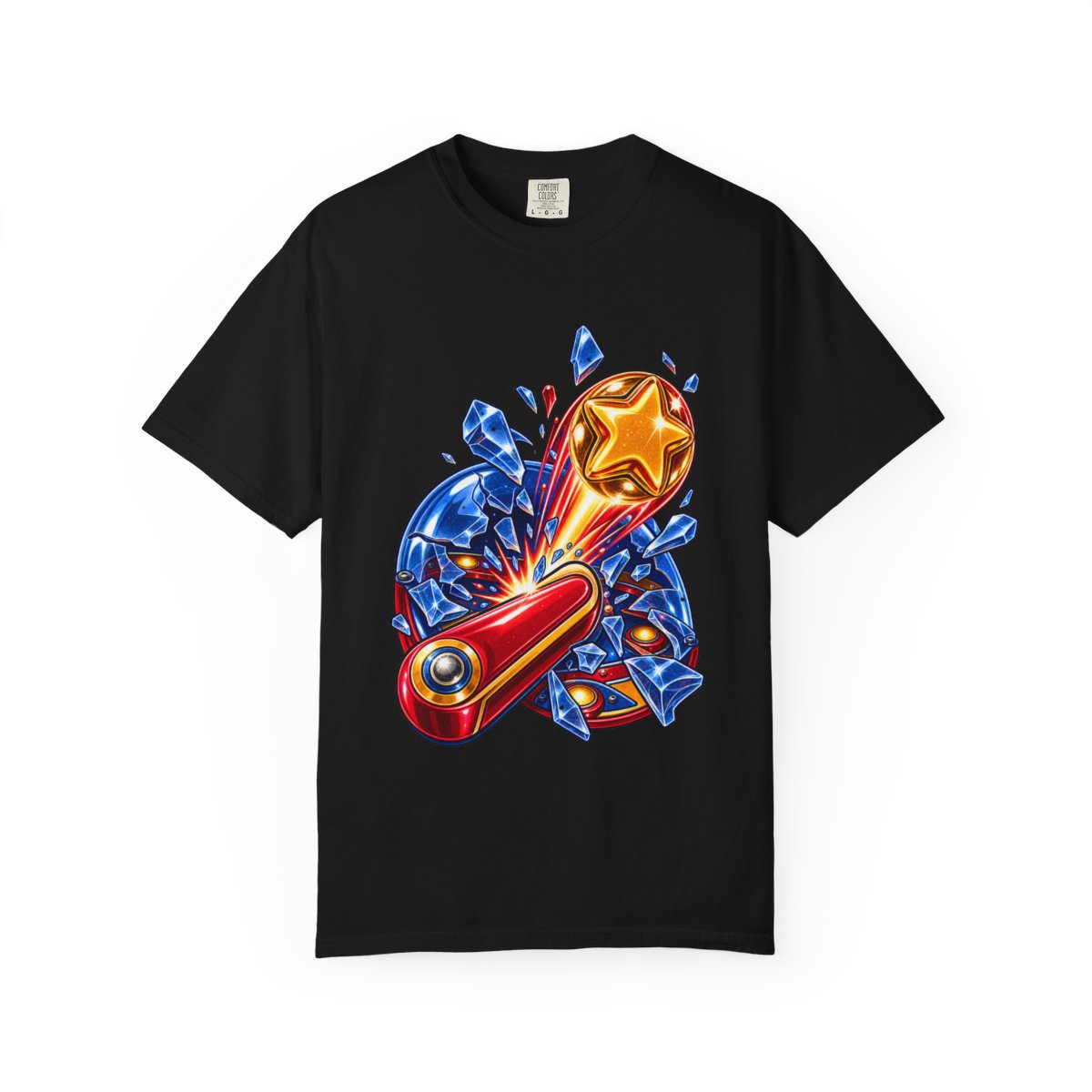 Flipper Strike Tee large front print on a Black Comfort Colors 1717 tee