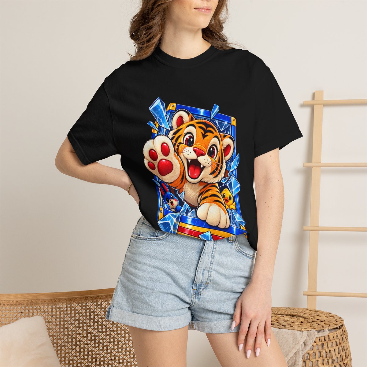 Prize Breakout Tee worn Printify context view on a Black Comfort Colors 1717 tee