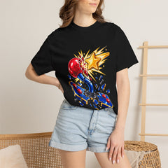 Starburst Joystick Tee worn Printify context view on a Black Comfort Colors 1717 tee