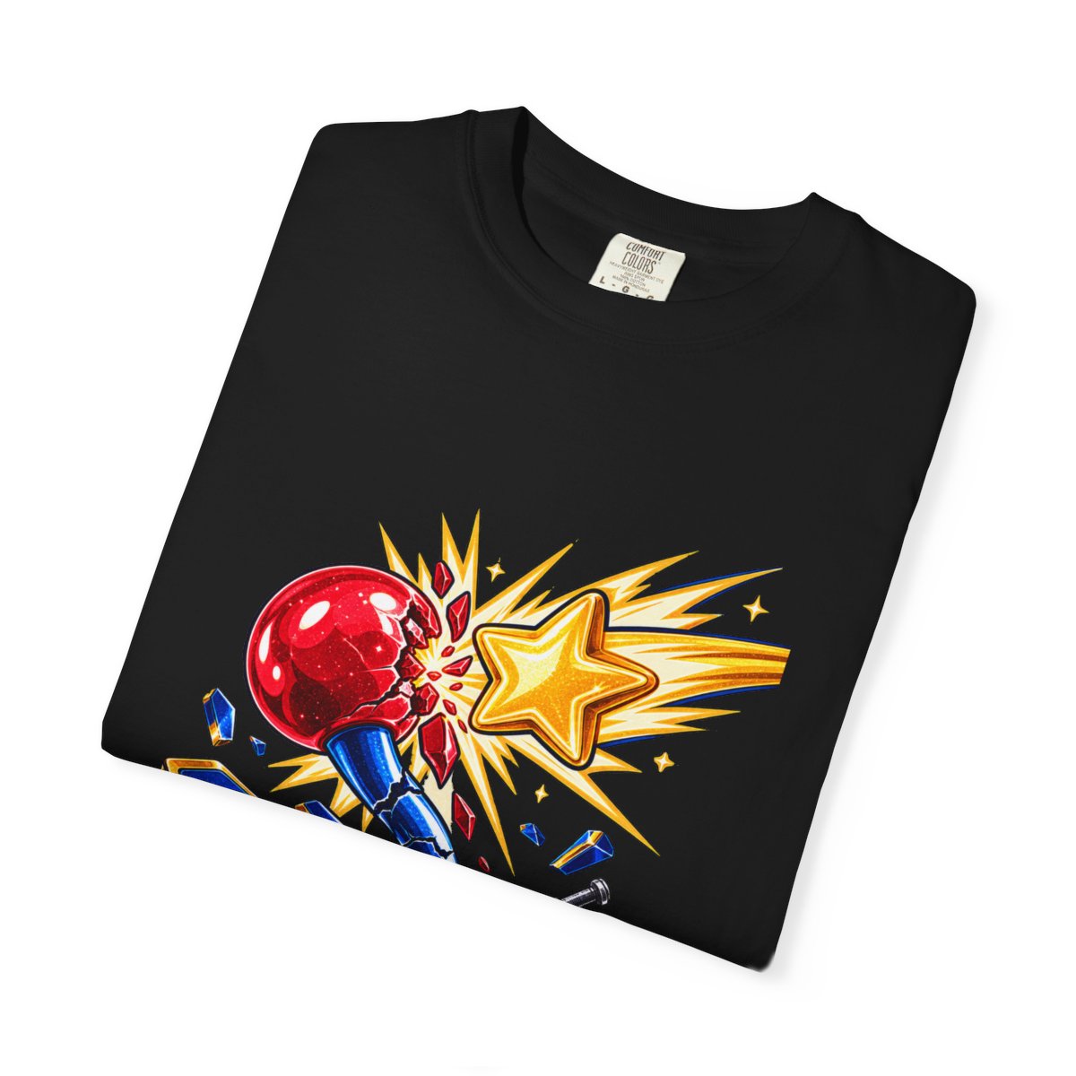 Starburst Joystick Tee folded front print detail
