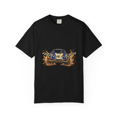 Finish Burst Tee large front print on a Black Comfort Colors 1717 tee
