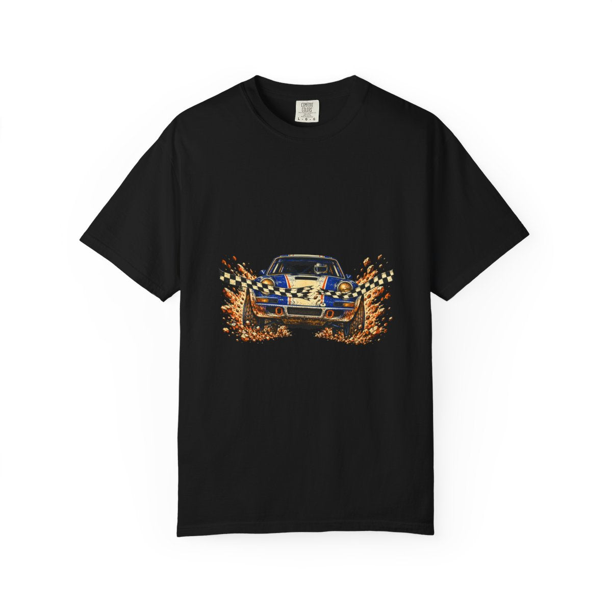 Finish Burst Tee large front print on a Black Comfort Colors 1717 tee