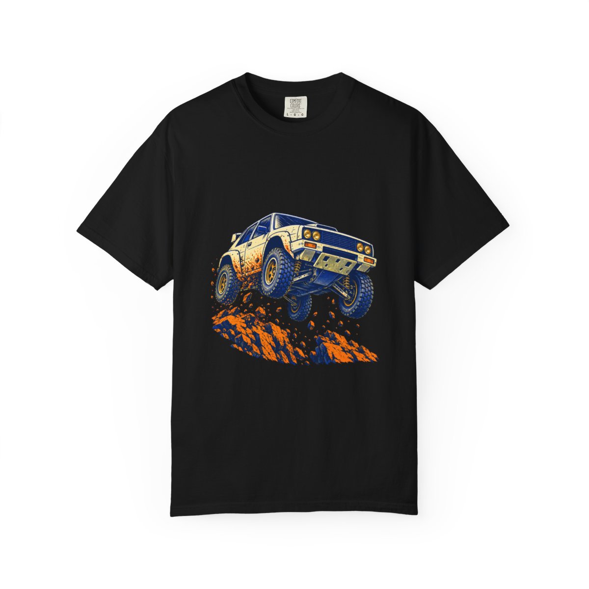 Gravel Flight Tee large front print on a Black Comfort Colors 1717 tee