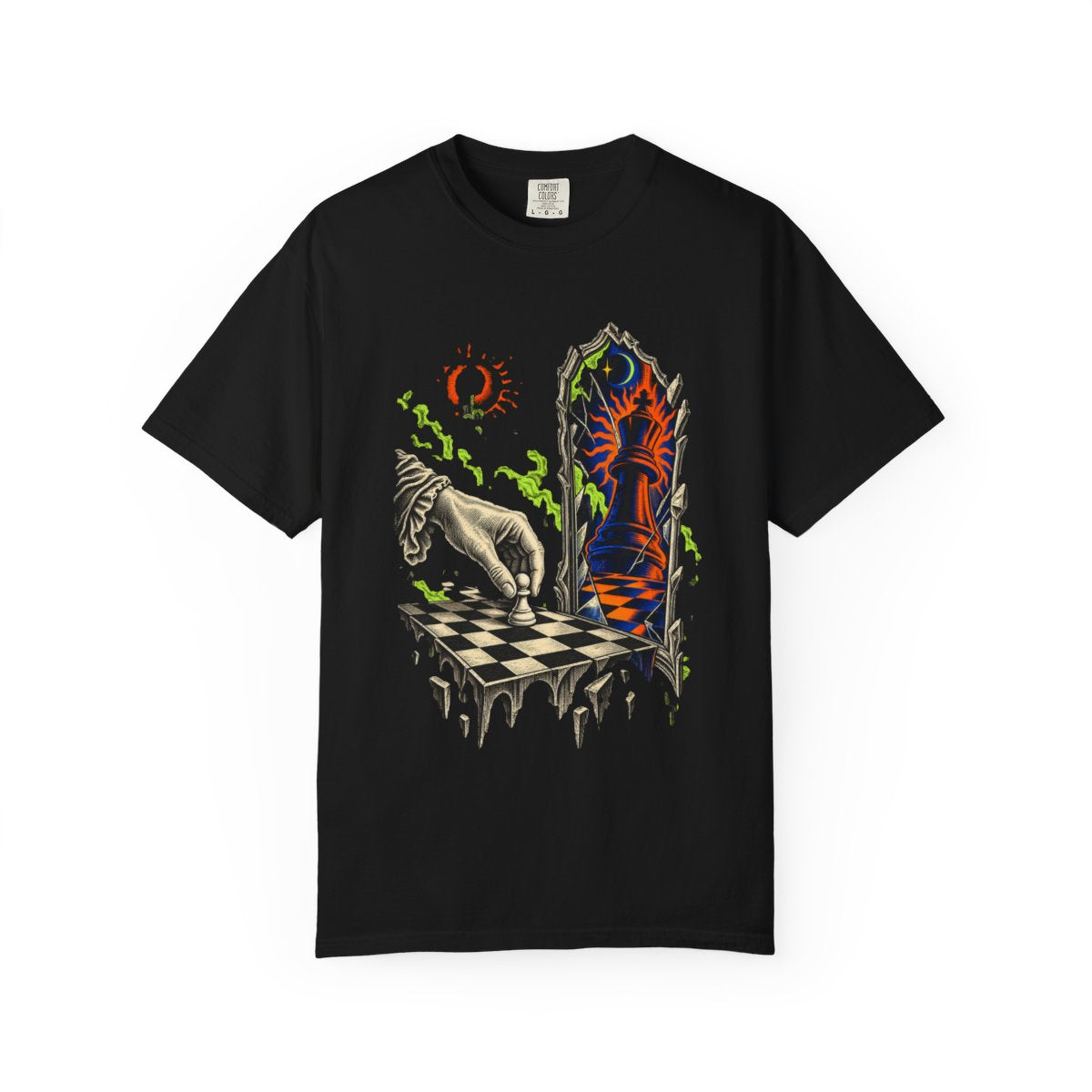 Mirror Move Tee large front print on a Black Comfort Colors 1717 tee