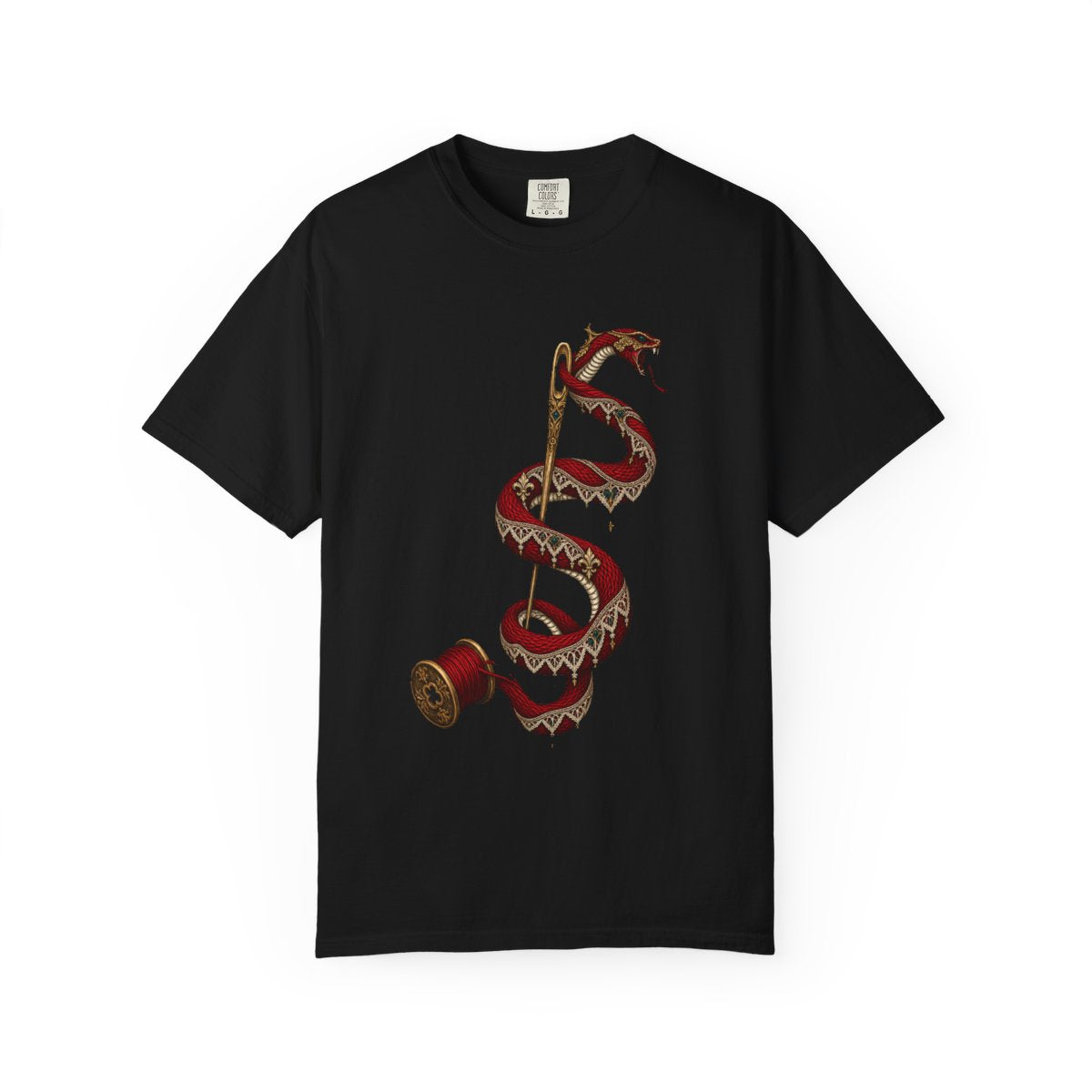 Thread Serpent Tee large front print on a Black Comfort Colors 1717 tee