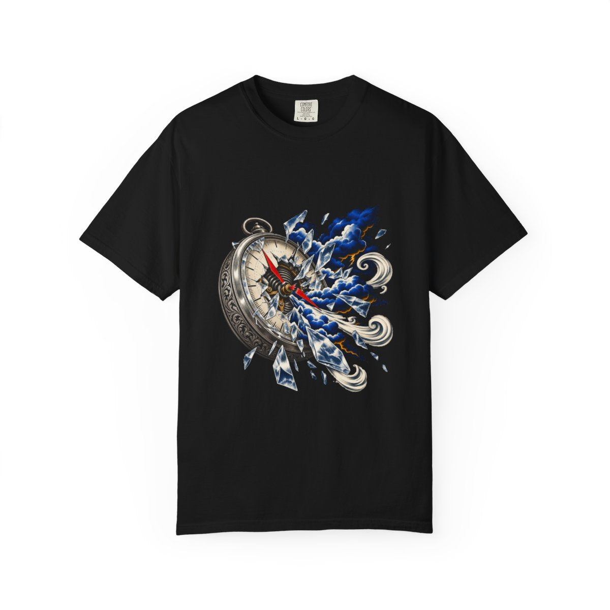 Barometer Break Tee large front print on a Black Comfort Colors 1717 tee