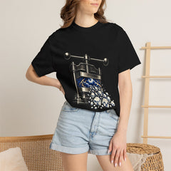 Hail Press Tee worn Printify context view on a Black Comfort Colors 1717 tee