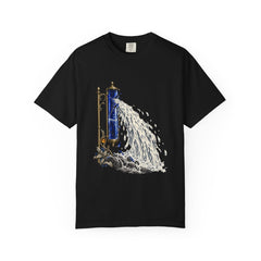 Rain Gauge Tee large front print on a Black Comfort Colors 1717 tee
