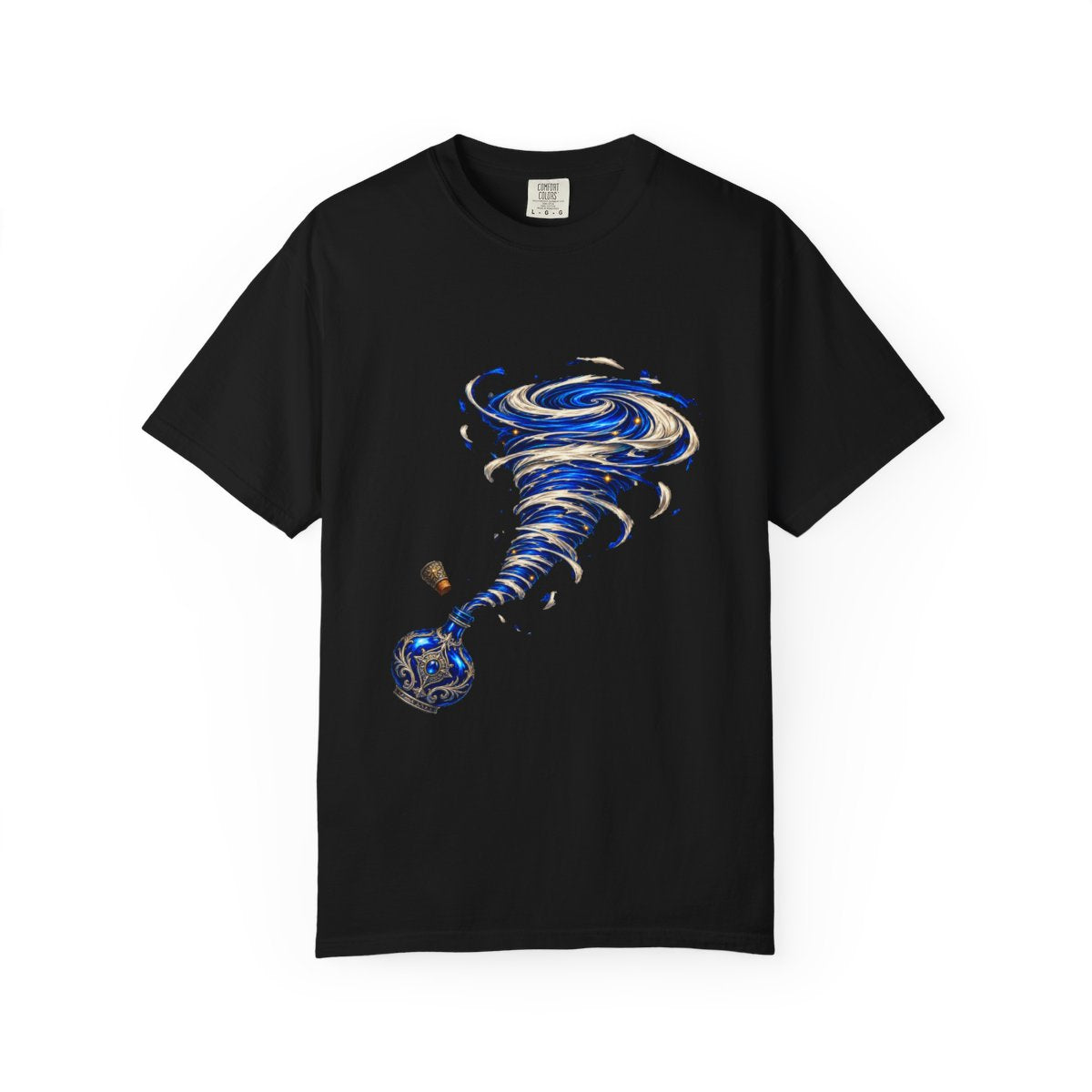 Storm Uncorked Tee large front print on a Black Comfort Colors 1717 tee