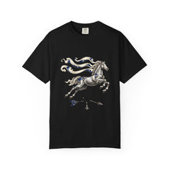 Wind Horse Tee large front print on a Black Comfort Colors 1717 tee